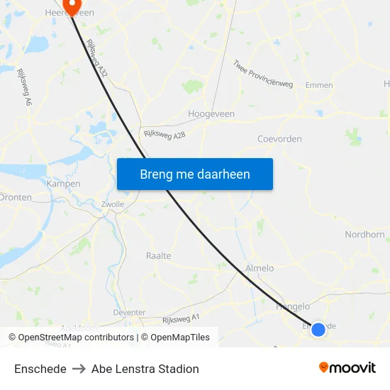 Enschede to Abe Lenstra Stadion map
