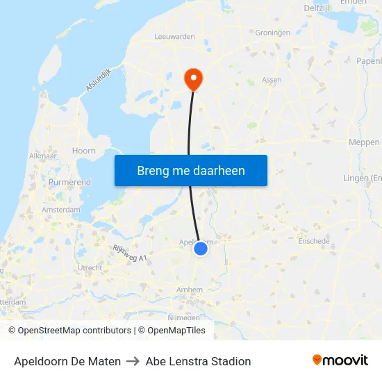 Apeldoorn De Maten to Abe Lenstra Stadion map