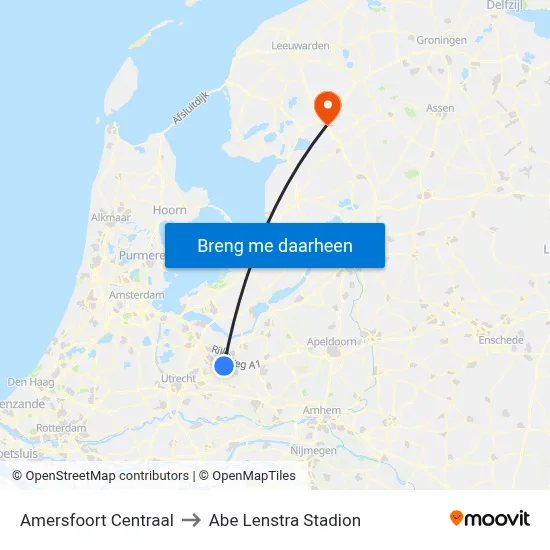 Amersfoort Centraal to Abe Lenstra Stadion map