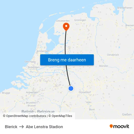 Blerick to Abe Lenstra Stadion map