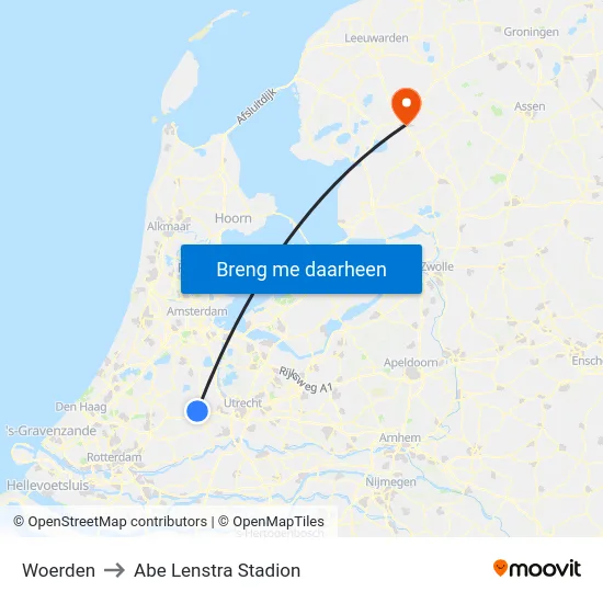 Woerden to Abe Lenstra Stadion map