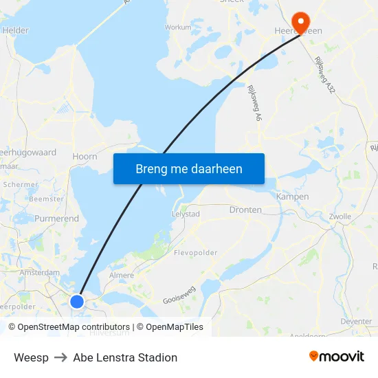 Weesp to Abe Lenstra Stadion map