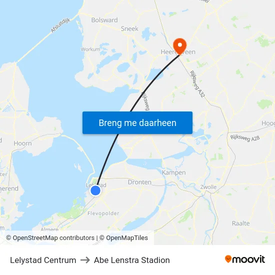 Lelystad Centrum to Abe Lenstra Stadion map