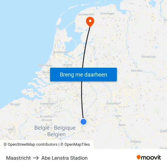 Maastricht to Abe Lenstra Stadion map