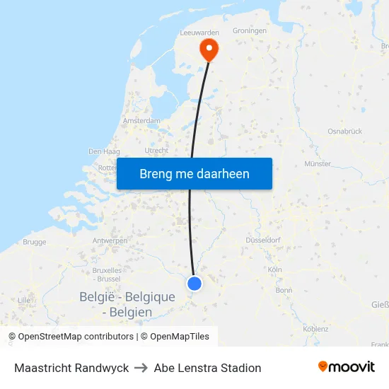 Maastricht Randwyck to Abe Lenstra Stadion map