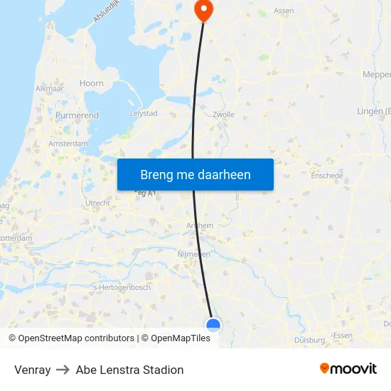 Venray to Abe Lenstra Stadion map