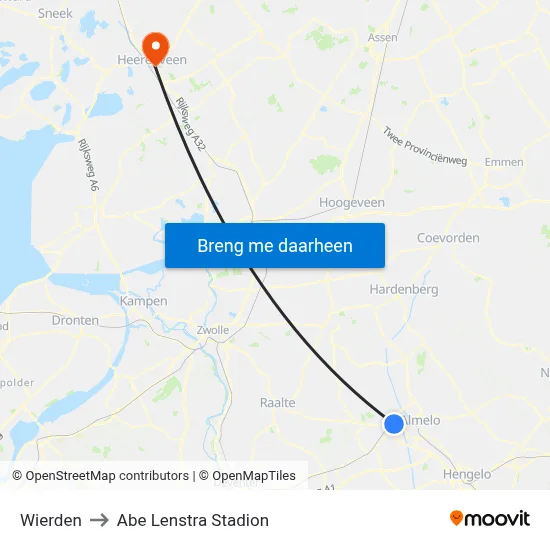Wierden to Abe Lenstra Stadion map