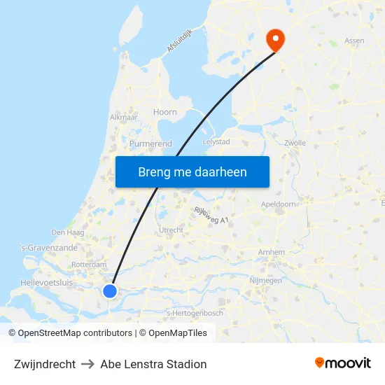 Zwijndrecht to Abe Lenstra Stadion map