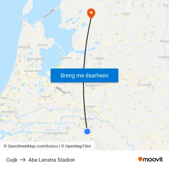 Cuijk to Abe Lenstra Stadion map