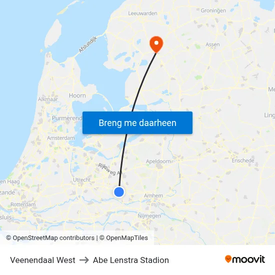 Veenendaal West to Abe Lenstra Stadion map