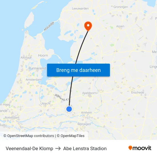 Veenendaal-De Klomp to Abe Lenstra Stadion map