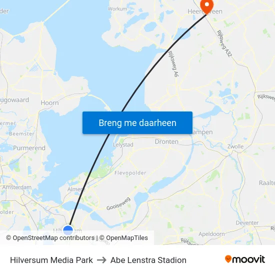 Hilversum Media Park to Abe Lenstra Stadion map