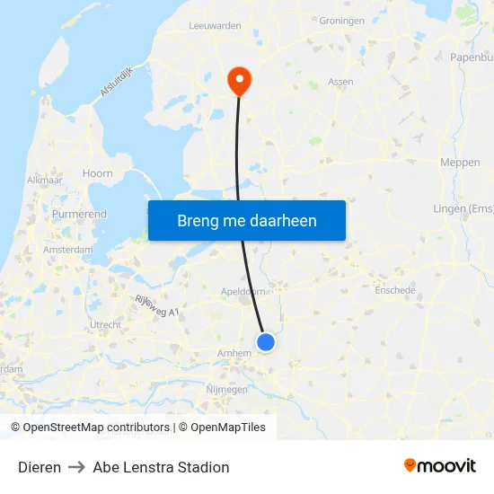 Dieren to Abe Lenstra Stadion map