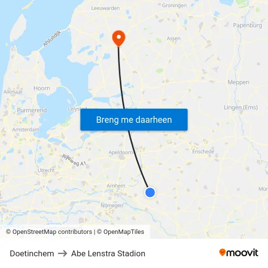 Doetinchem to Abe Lenstra Stadion map