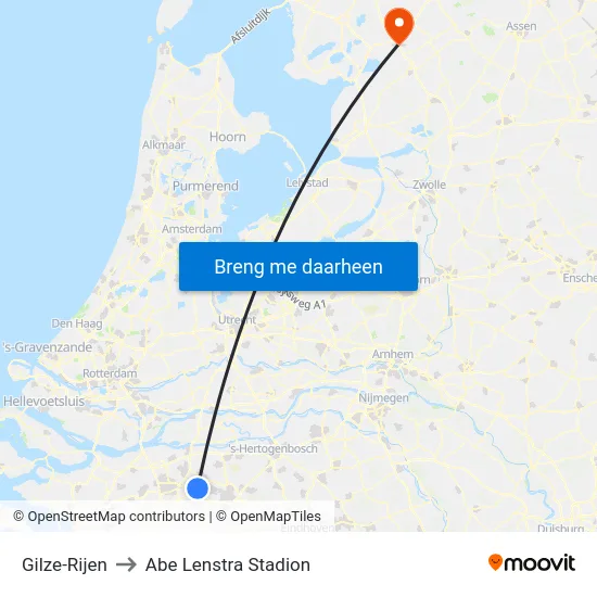 Gilze-Rijen to Abe Lenstra Stadion map