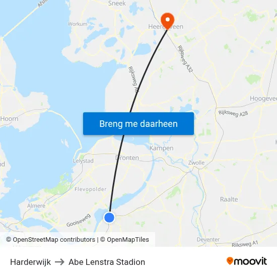 Harderwijk to Abe Lenstra Stadion map