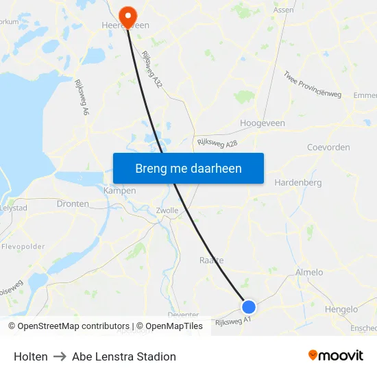 Holten to Abe Lenstra Stadion map