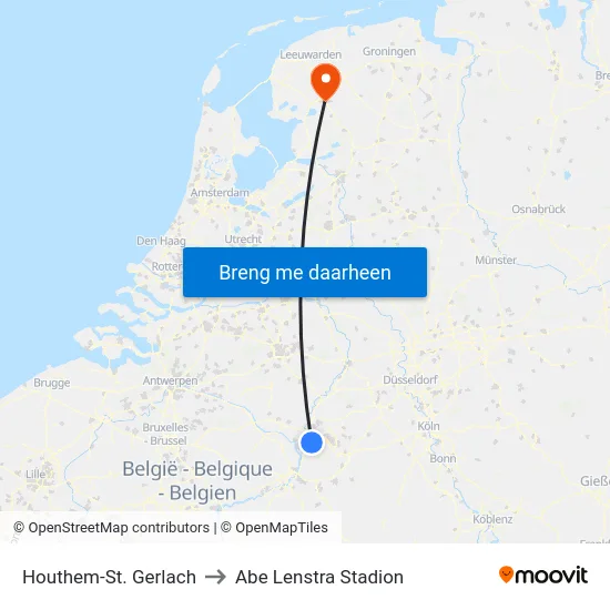 Houthem-St. Gerlach to Abe Lenstra Stadion map