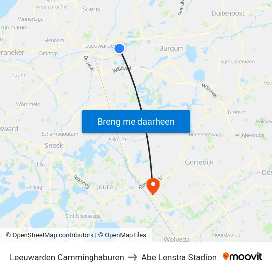 Leeuwarden Camminghaburen to Abe Lenstra Stadion map