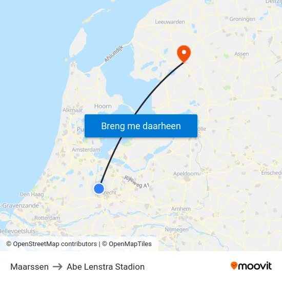 Maarssen to Abe Lenstra Stadion map
