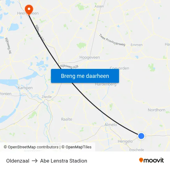 Oldenzaal to Abe Lenstra Stadion map
