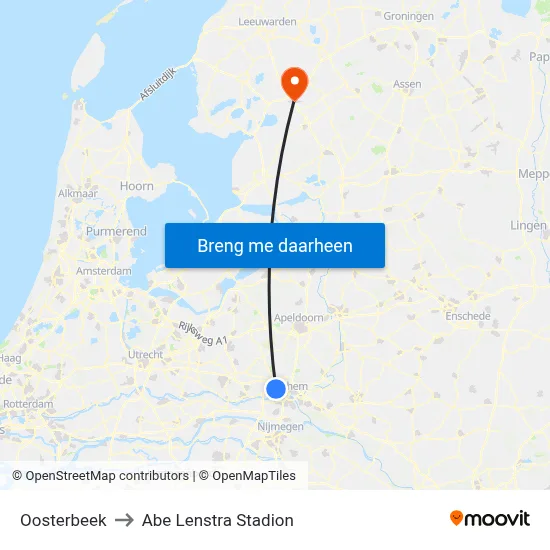 Oosterbeek to Abe Lenstra Stadion map