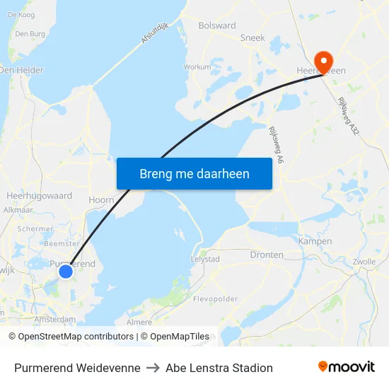 Purmerend Weidevenne to Abe Lenstra Stadion map