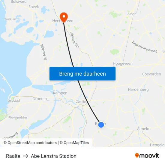 Raalte to Abe Lenstra Stadion map