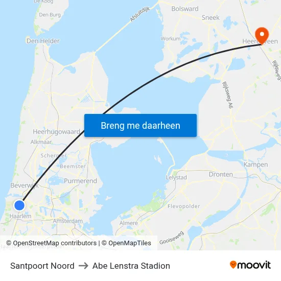 Santpoort Noord to Abe Lenstra Stadion map