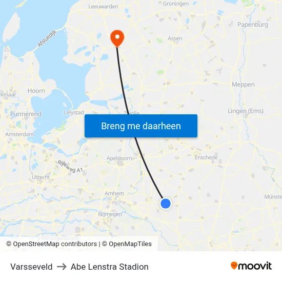 Varsseveld to Abe Lenstra Stadion map