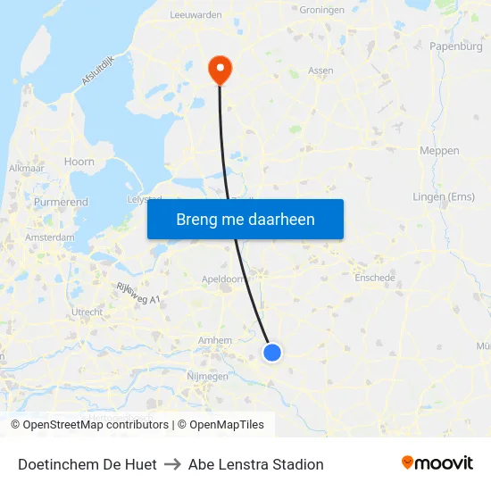 Doetinchem De Huet to Abe Lenstra Stadion map