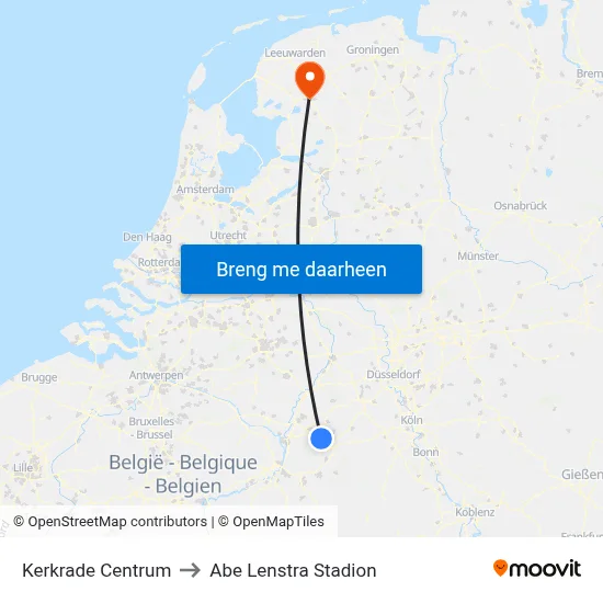 Kerkrade Centrum to Abe Lenstra Stadion map