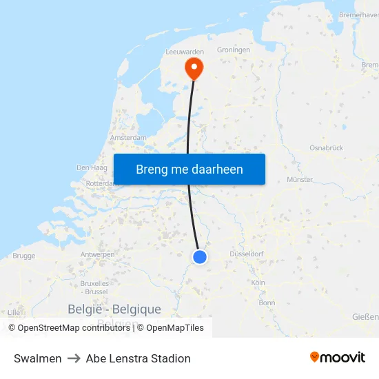 Swalmen to Abe Lenstra Stadion map