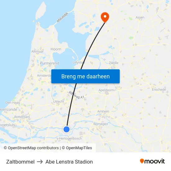 Zaltbommel to Abe Lenstra Stadion map