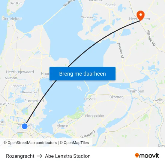 Rozengracht to Abe Lenstra Stadion map
