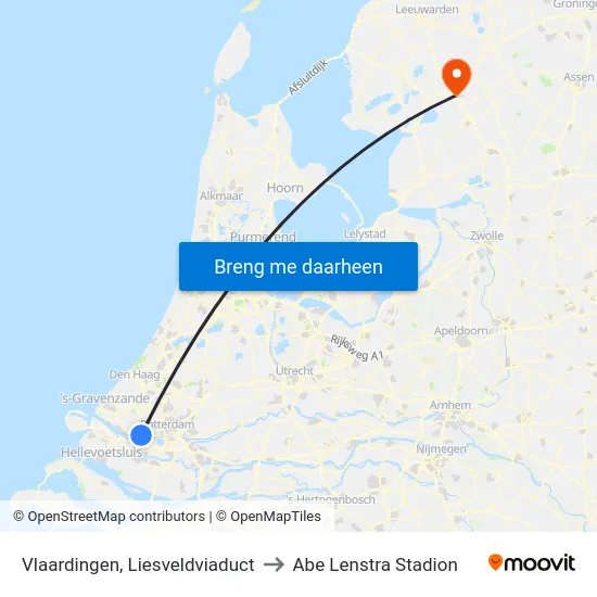 Vlaardingen, Liesveldviaduct to Abe Lenstra Stadion map