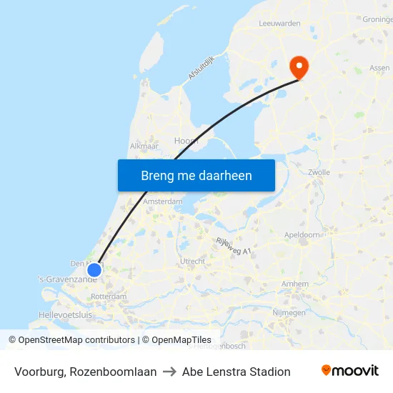Voorburg, Rozenboomlaan to Abe Lenstra Stadion map