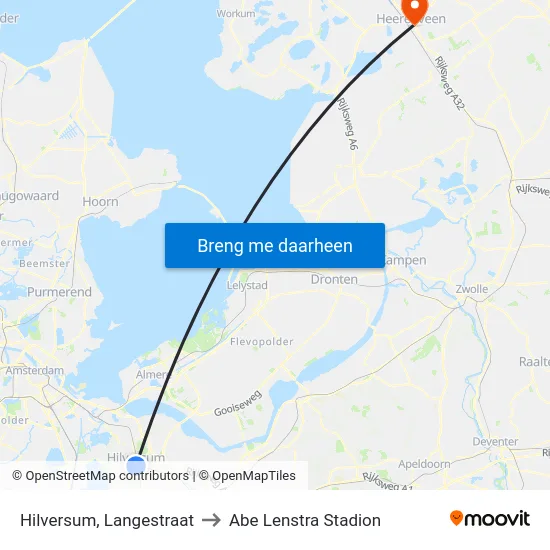 Hilversum, Langestraat to Abe Lenstra Stadion map
