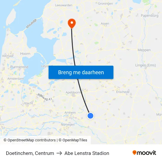 Doetinchem, Centrum to Abe Lenstra Stadion map