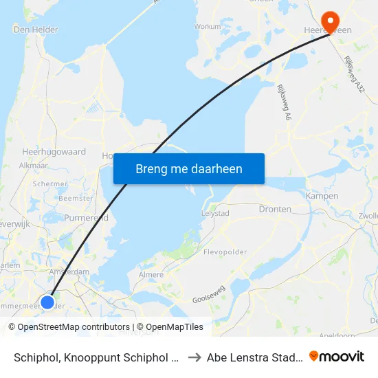 Schiphol, Knooppunt Schiphol Oost to Abe Lenstra Stadion map