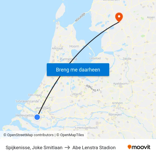 Spijkenisse, Joke Smitlaan to Abe Lenstra Stadion map