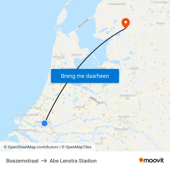Boezemstraat to Abe Lenstra Stadion map