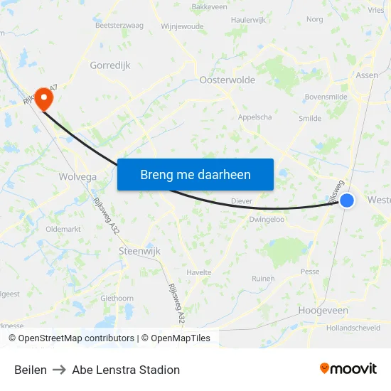 Beilen to Abe Lenstra Stadion map