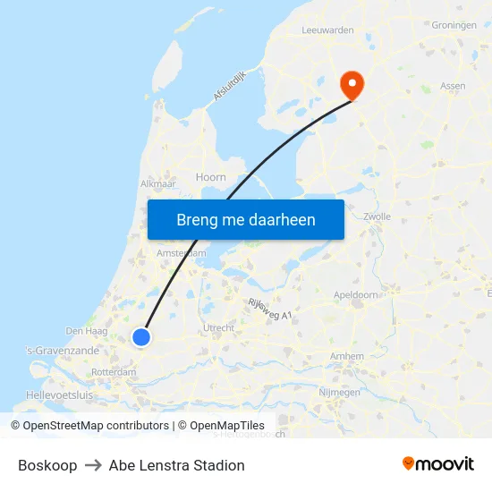 Boskoop to Abe Lenstra Stadion map