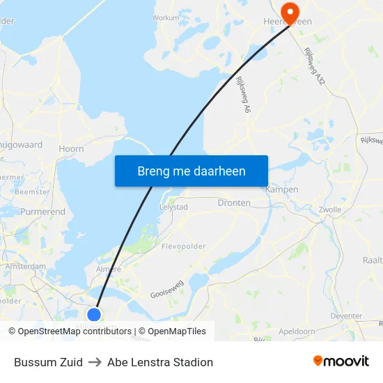Bussum Zuid to Abe Lenstra Stadion map