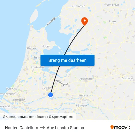 Houten Castellum to Abe Lenstra Stadion map