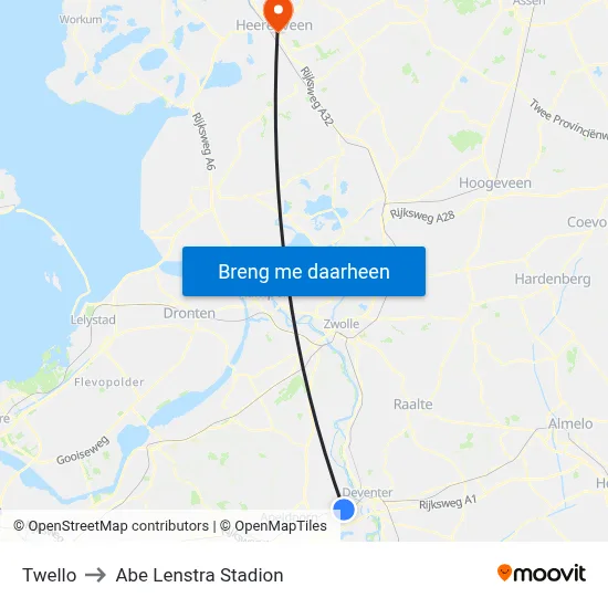 Twello to Abe Lenstra Stadion map