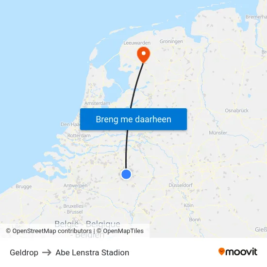 Geldrop to Abe Lenstra Stadion map