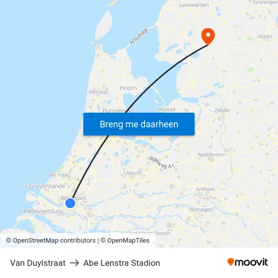 Van Duylstraat to Abe Lenstra Stadion map