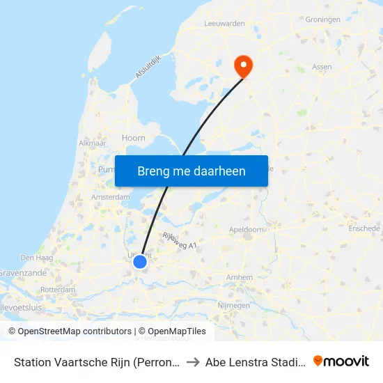 Station Vaartsche Rijn (Perron B) to Abe Lenstra Stadion map